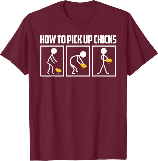 Sparta Buy Men's Funny Geek Humour How to Pick Up Chicks T-Shirt - T-Shirt | Maroon