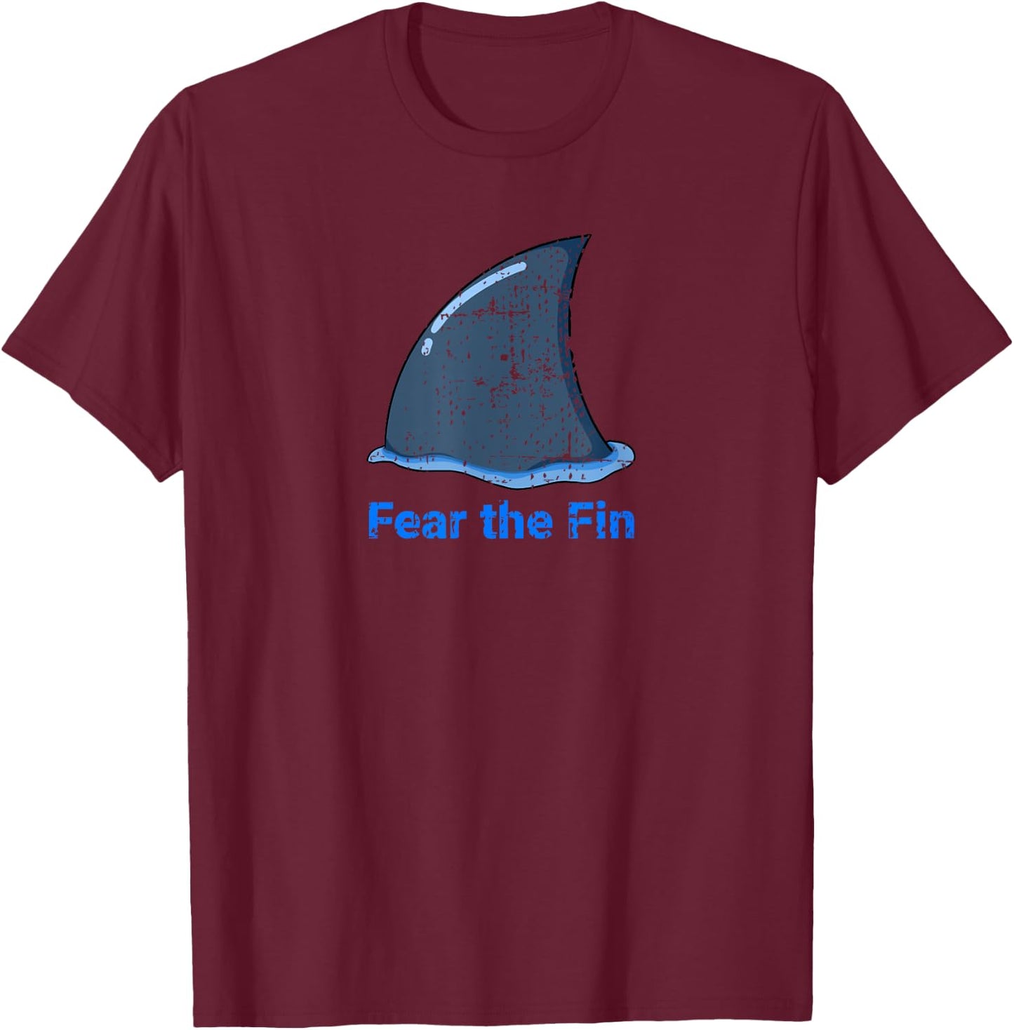 Fear the Fin Shark Fin Ocean Beach Funny Distressed T-Shirt - T-Shirt | Maroon