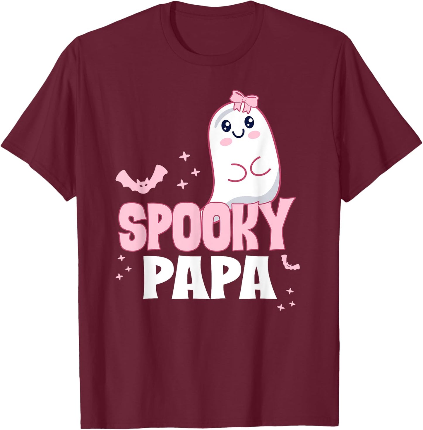 Spooky Papa Family Cute Pink White Ghost Boo Halloween T-Shirt - T-Shirt | Maroon