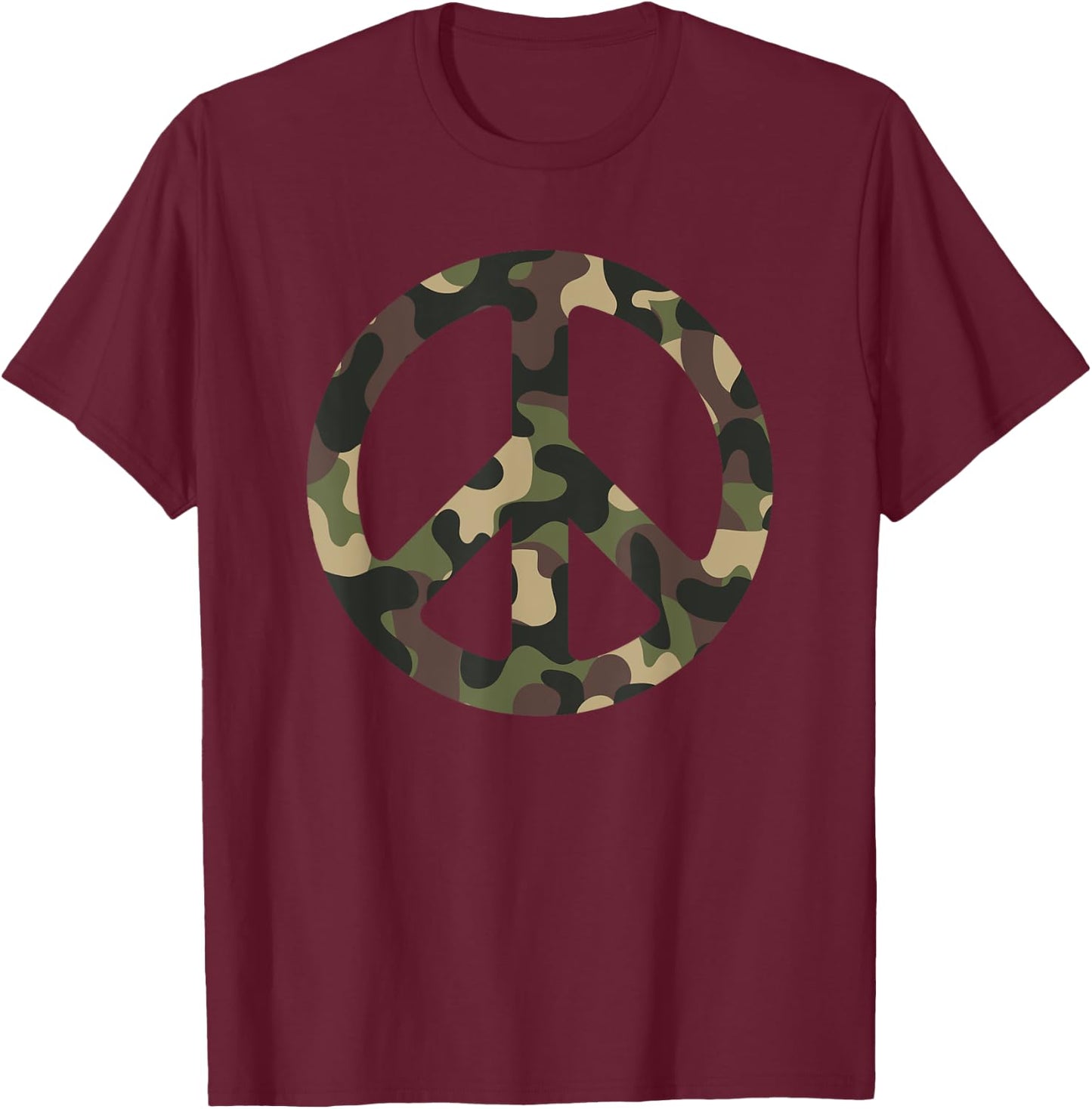 Camouflage Military Camo Hippie Peace Sign T-Shirt - T-Shirt | Maroon