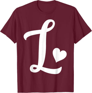 white letter L monogram initial minimalist heart graphic T-Shirt - T-Shirt | Maroon