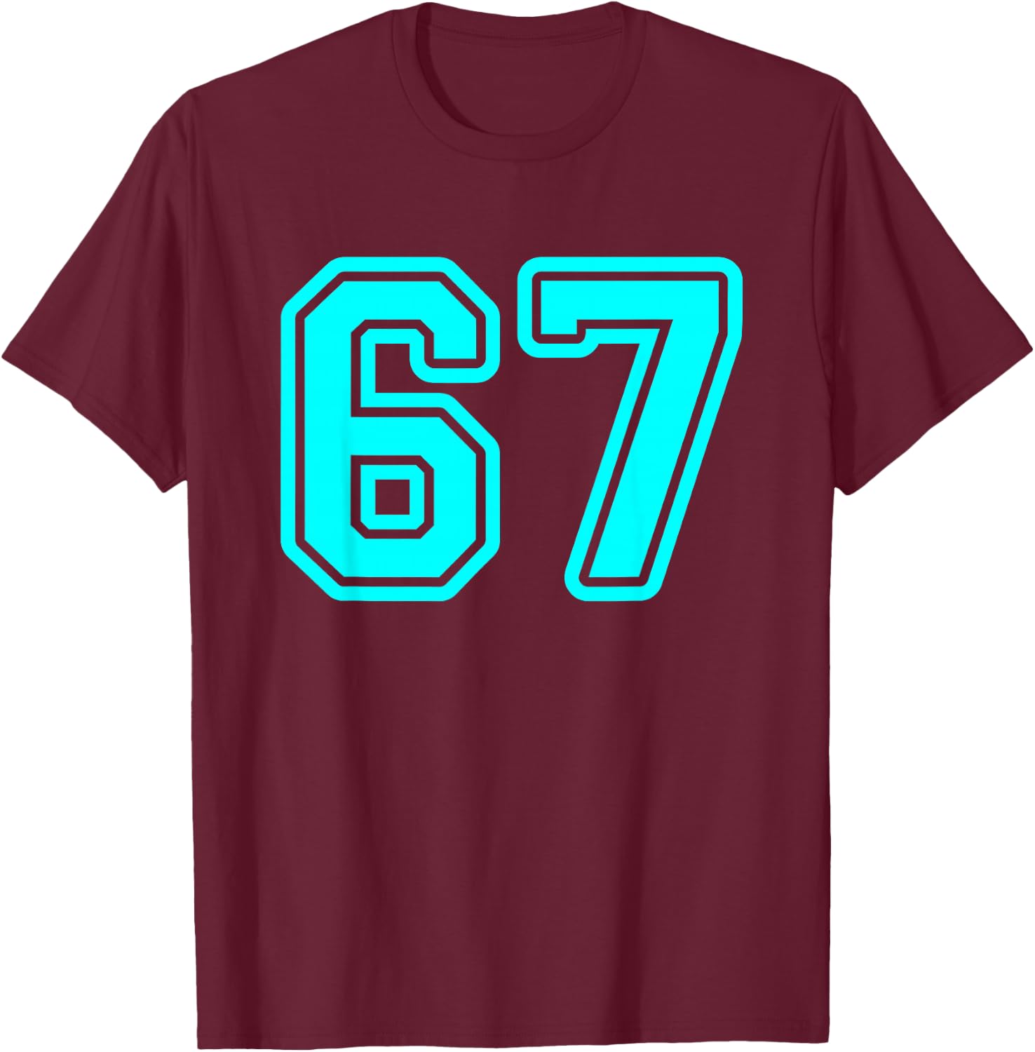 Cyan Sports Team Number #67 T-Shirt - T-Shirt | Maroon