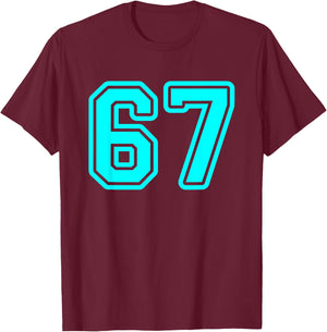 Cyan Sports Team Number #67 T-Shirt - T-Shirt | Maroon