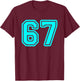 Cyan Sports Team Number #67 T-Shirt - T-Shirt | Maroon
