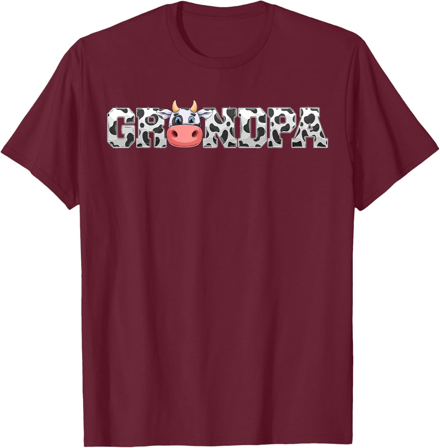 Grandpa Cow Print Cowboy Animal Pattern Farmer Cow Grandpa T-Shirt - T-Shirt | Maroon