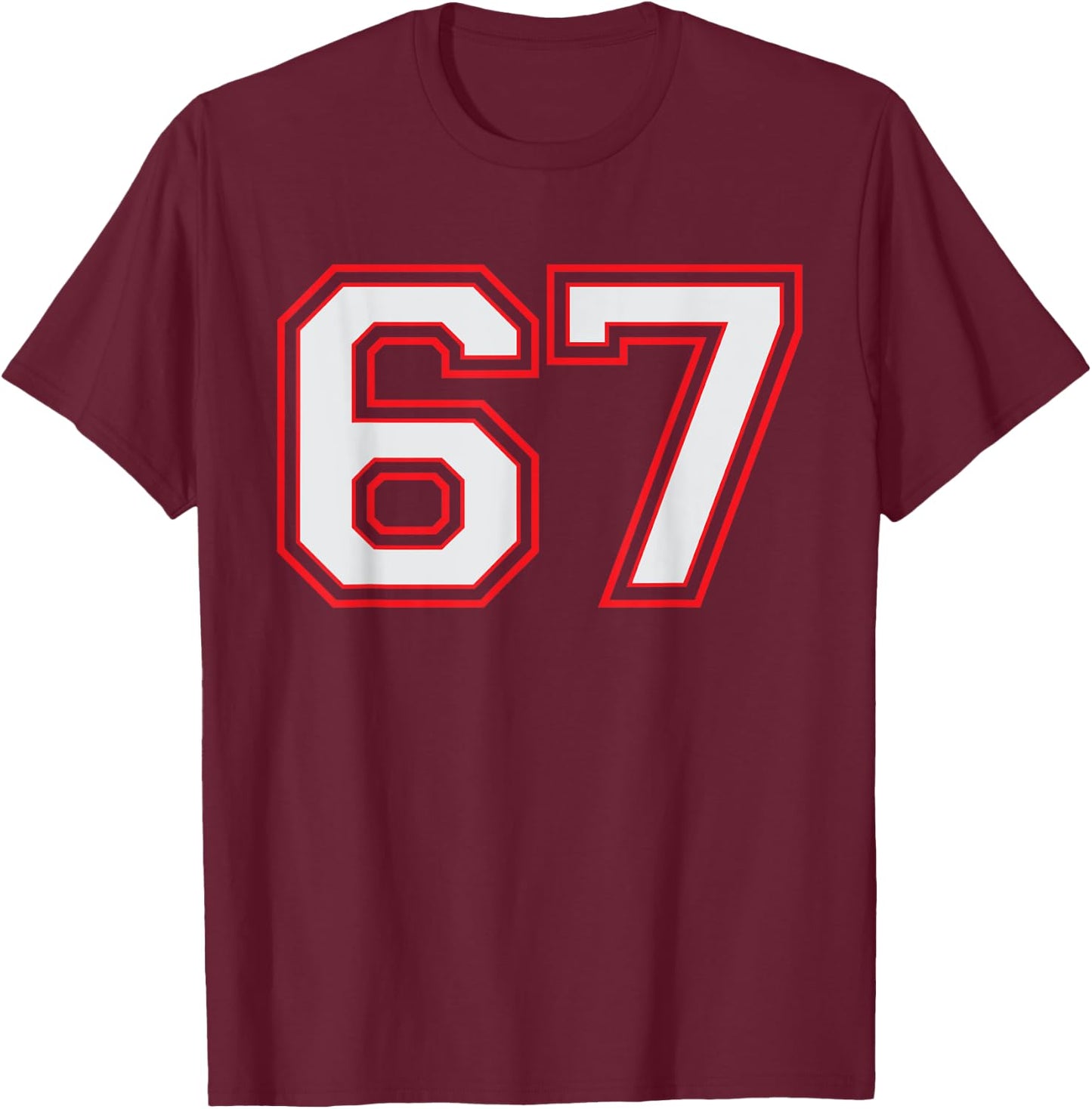 Red Number 67 Sports Player Jersey Fun Game Winner #67 Lucky T-Shirt - T-Shirt | Maroon