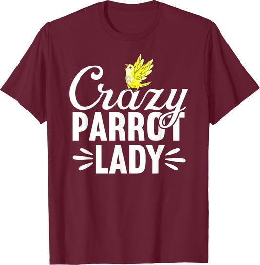 Crazy Parrot Lady | Yellow Lutino Monk Parakeet Quaker T-Shirt - T-Shirt | Maroon