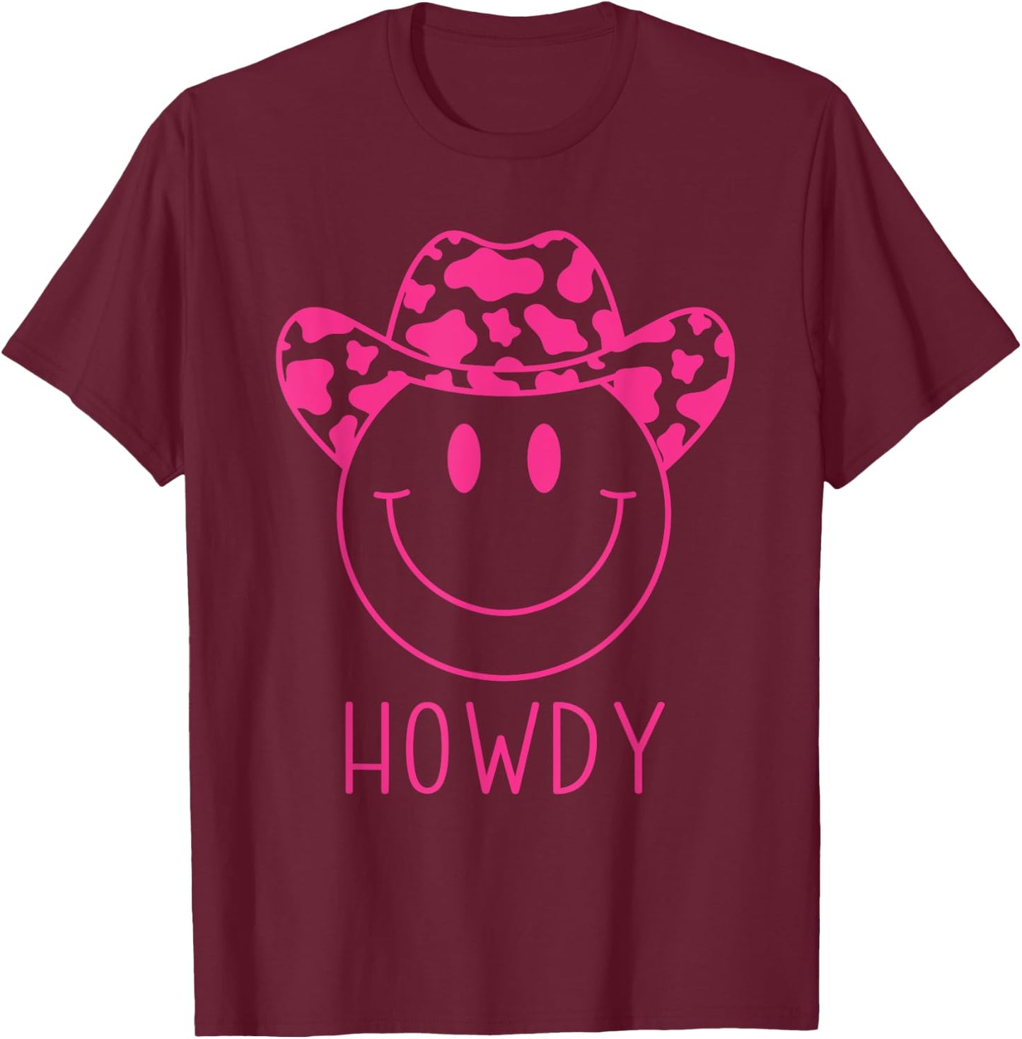 Howdy Western Happy Smiling Smile Face Cowgirl Cowboy Kids T-Shirt - T-Shirt | Maroon