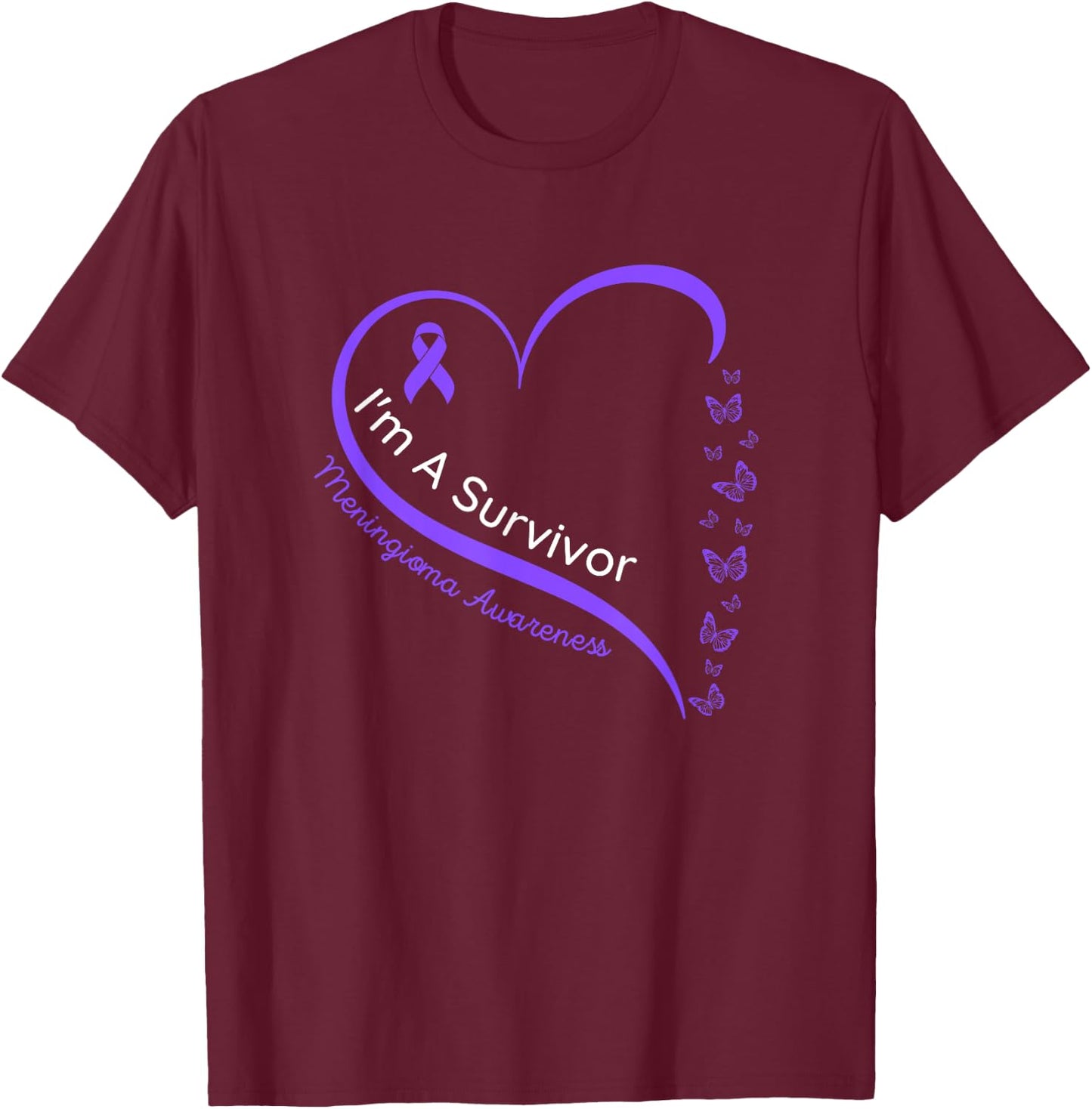 Meningioma Awareness, Brain Tumor, Purple Ribbon T-Shirt - T-Shirt | Maroon