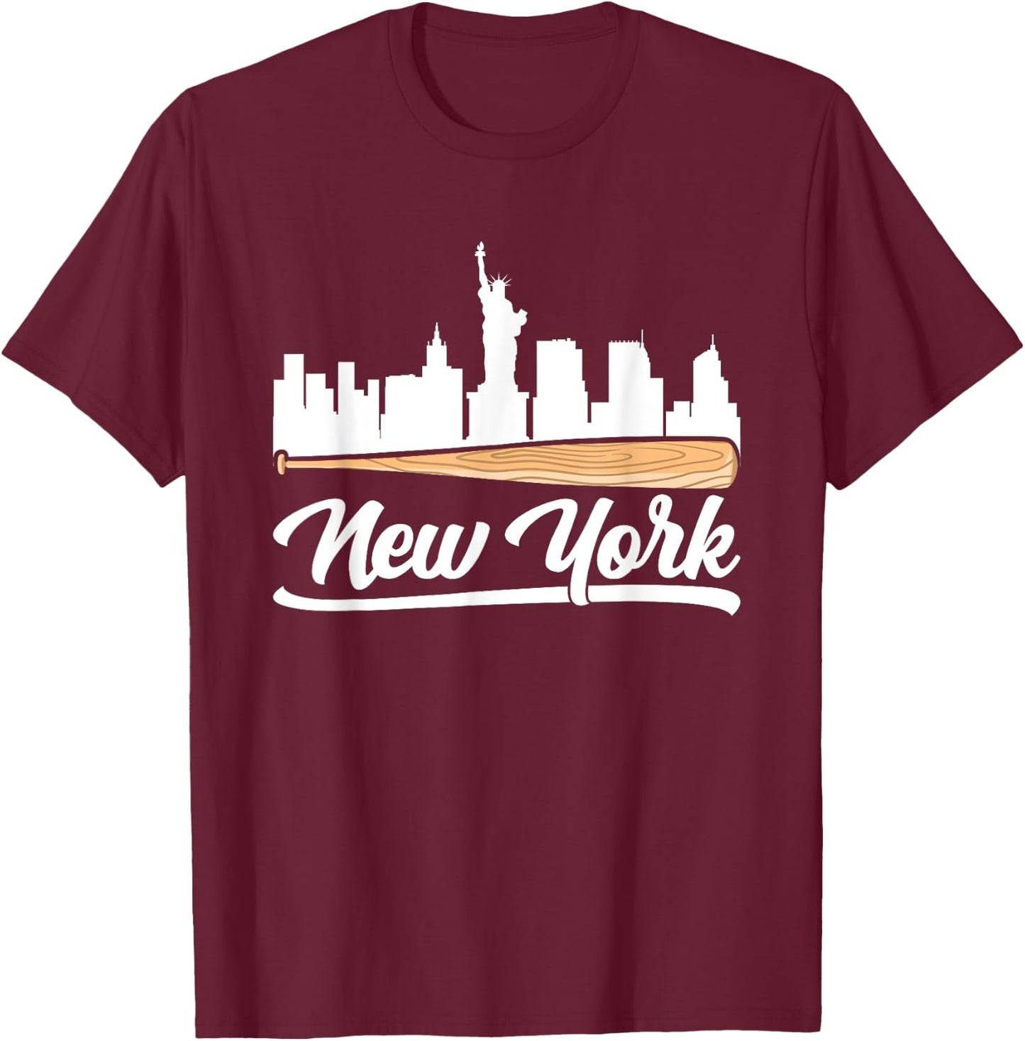 New York City Baseball Skyline T-Shirt - T-Shirt | Maroon