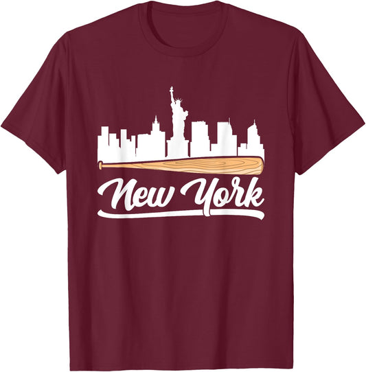 New York City Baseball Skyline T-Shirt - T-Shirt | Maroon