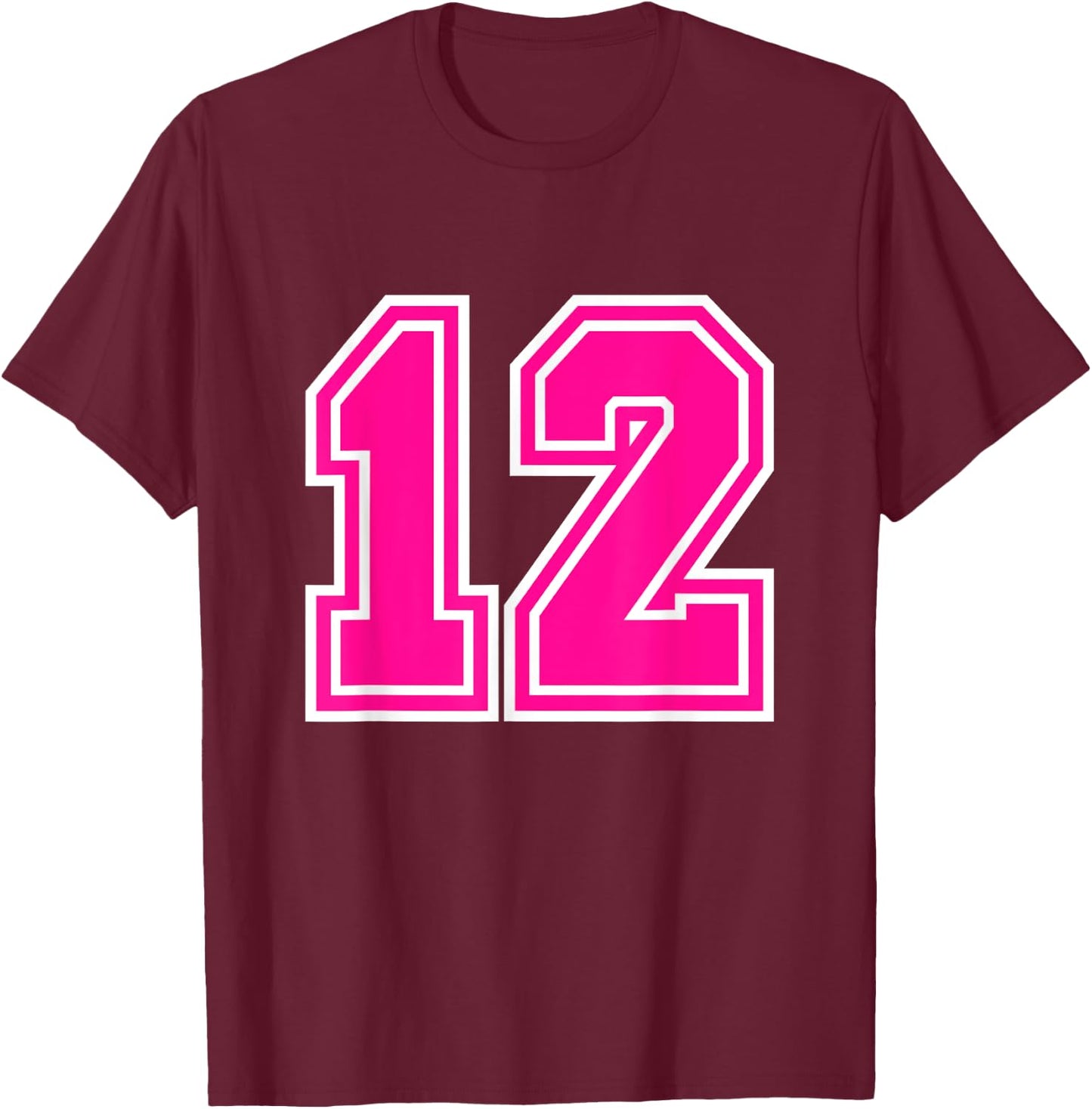 Number #12 Varsity Pink Favorite Number T-Shirt - T-Shirt | Maroon