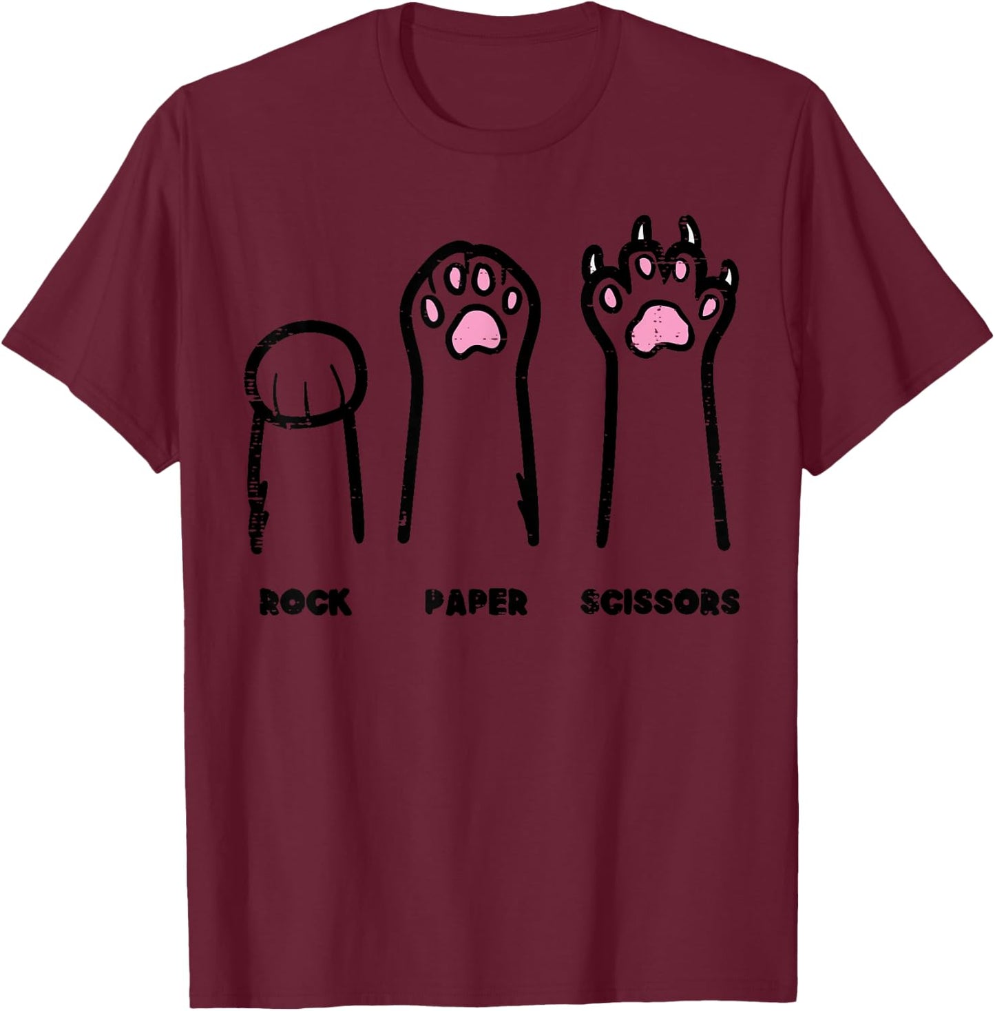 Rock Paper Scissors Cat Paws Funny Boys Girls Kids Toddler T-Shirt - T-Shirt | Maroon