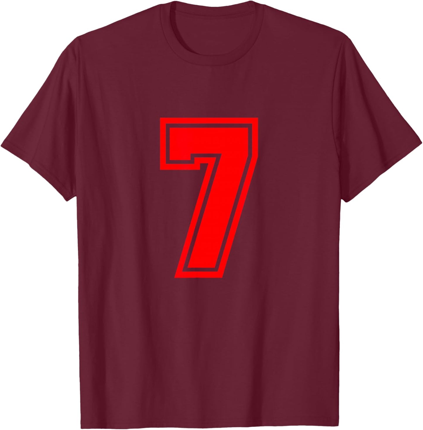 Number #7 Red Varsity Favorite Number T-Shirt - T-Shirt | Maroon