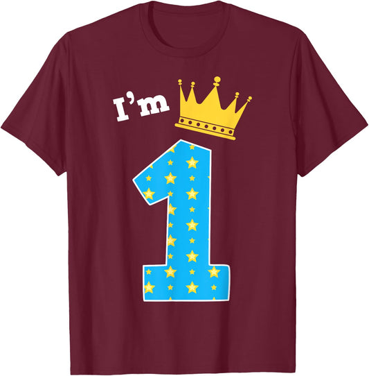 I'm 1st Birthday Cute King Theme 1 Year Old B-Day Party T-Shirt - T-Shirt | Maroon