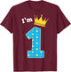 I'm 1st Birthday Cute King Theme 1 Year Old B-Day Party T-Shirt - T-Shirt | Maroon