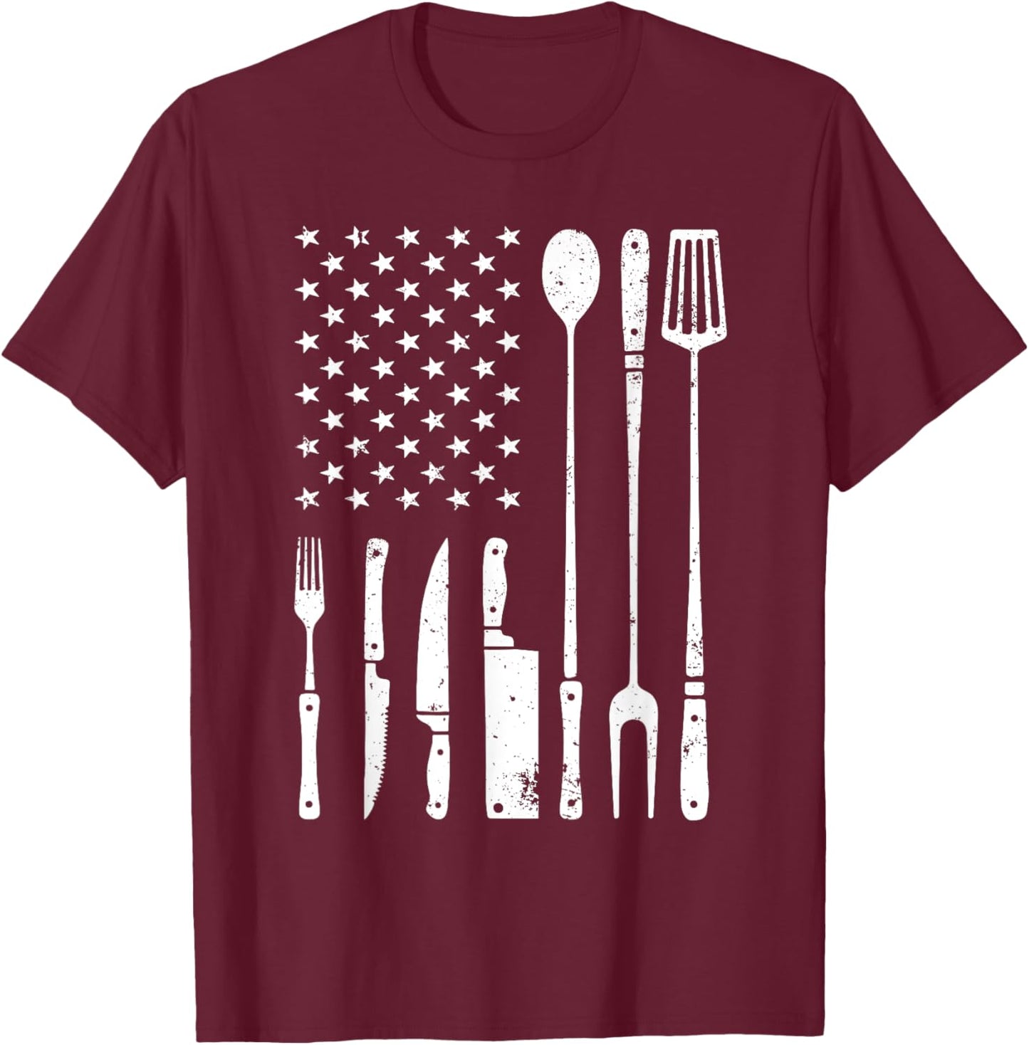 Cool Grilling Women US Flag BBQ Barbeque Smoker T-Shirt - T-Shirt | Maroon