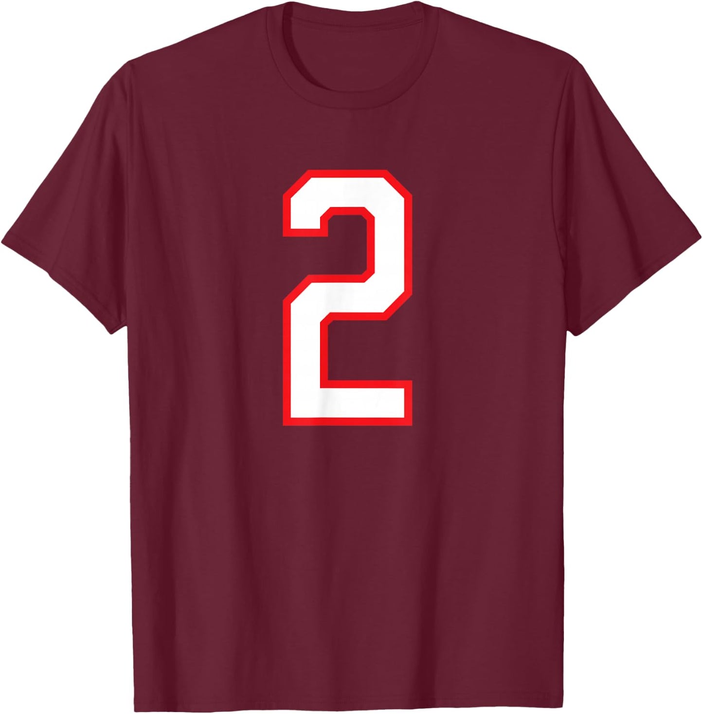 Number #2 White Red Plain Number T-Shirt - T-Shirt | Maroon