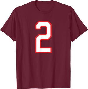 Number #2 White Red Plain Number T-Shirt - T-Shirt | Maroon