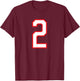 Number #2 White Red Plain Number T-Shirt - T-Shirt | Maroon