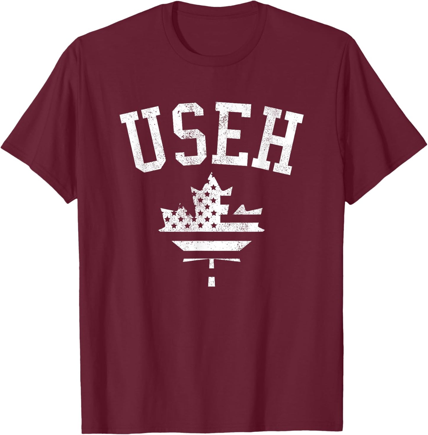 USEH Funny Canadian Eh American Canadian Flag Canada Day T-Shirt - T-Shirt | Maroon