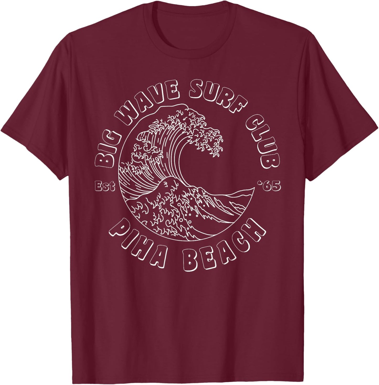 Piha Beach, Big Wave Surf Club, classic surfing beach T-Shirt - T-Shirt | Maroon