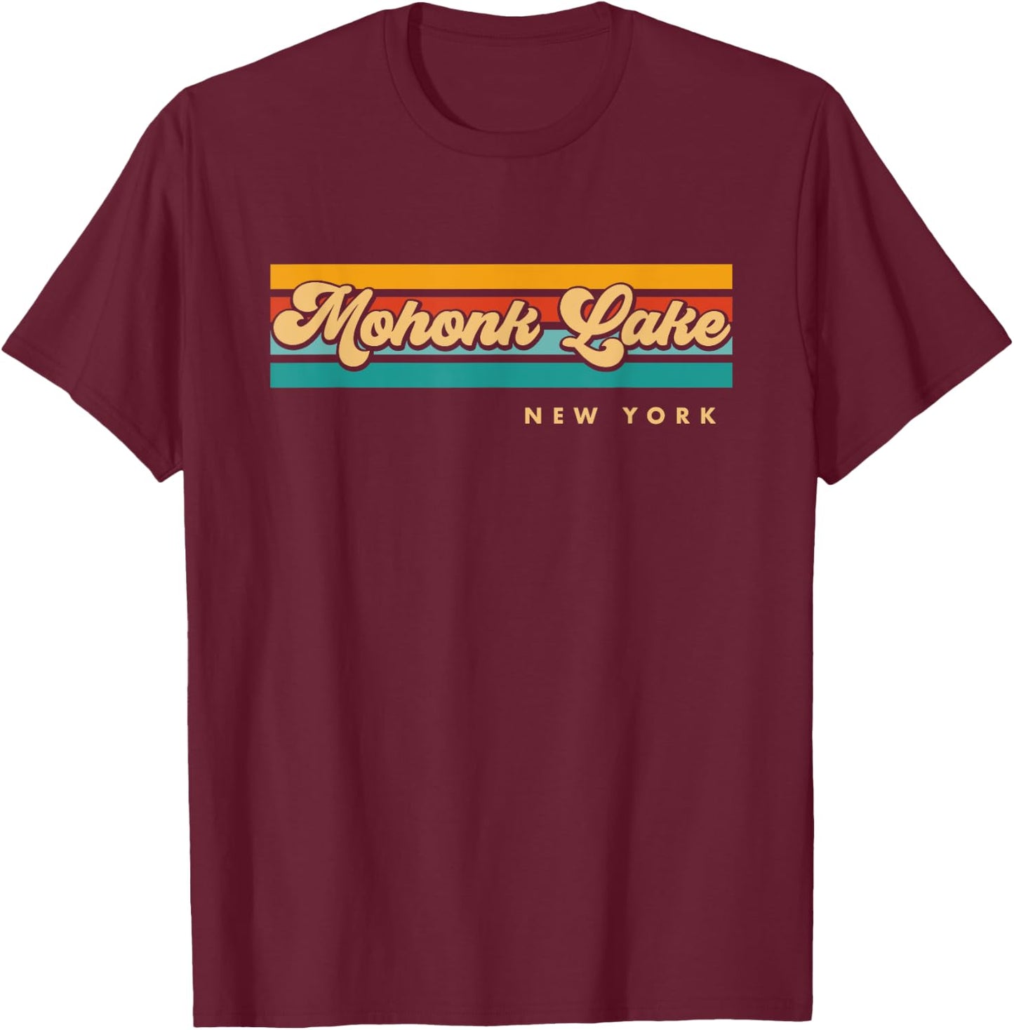 Vintage Sunset Stripes Mohonk Lake, New York T-Shirt - T-Shirt | Maroon