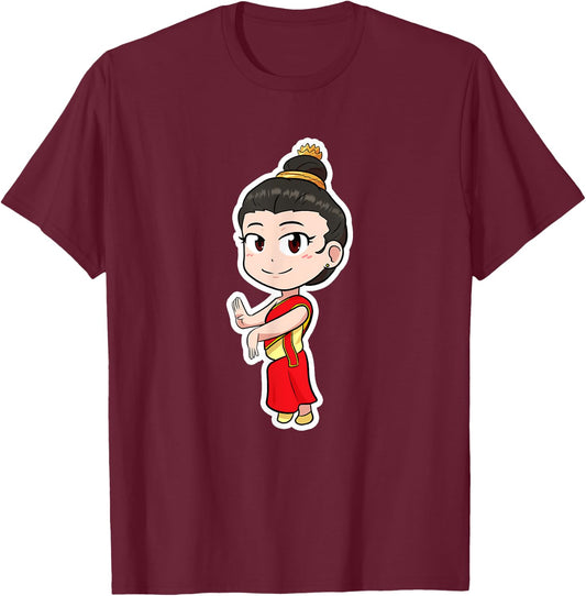 Laos Lao Laotian Proud Flag Traditional Dress Lao Sinh Girl T-Shirt - T-Shirt | Maroon
