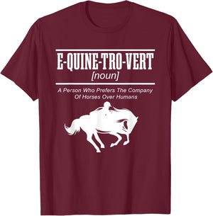 E-QUINE-TRO-VERT Equestrian Horseback Riding Horse Lover T-Shirt - T-Shirt | Maroon
