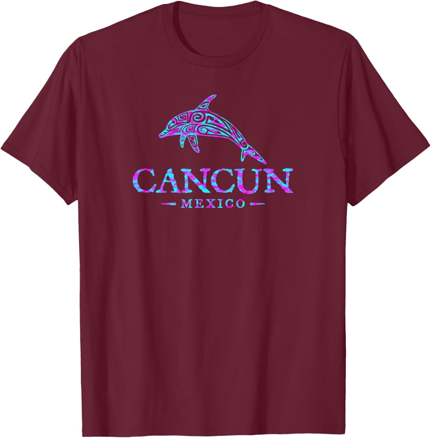 Cancun Mexico Retro Dolphin Boys Girls Souvenir T-Shirt - T-Shirt | Maroon