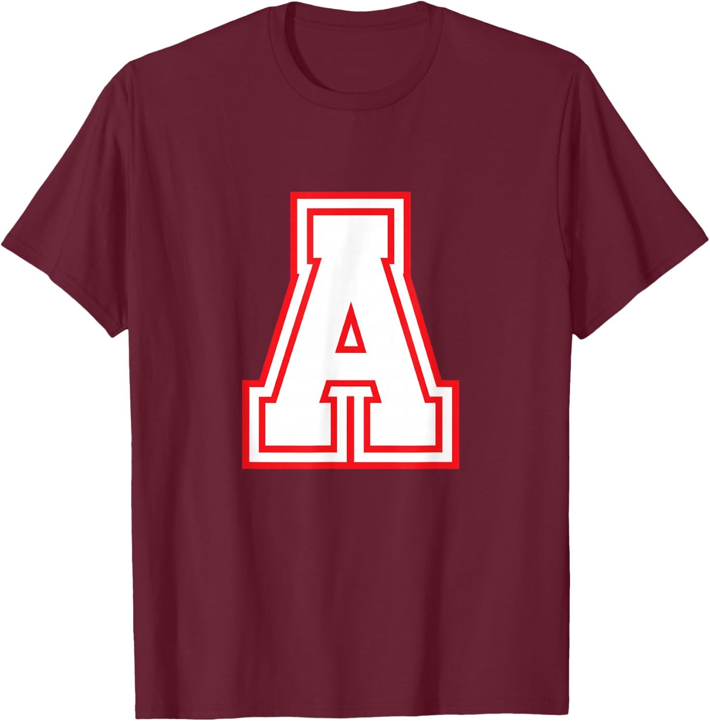 Letter A Red Monogram Initial T-Shirt - T-Shirt | Maroon