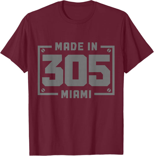 Miami Florida 305 Area Code Vintage FL Pride T-Shirt - T-Shirt | Maroon