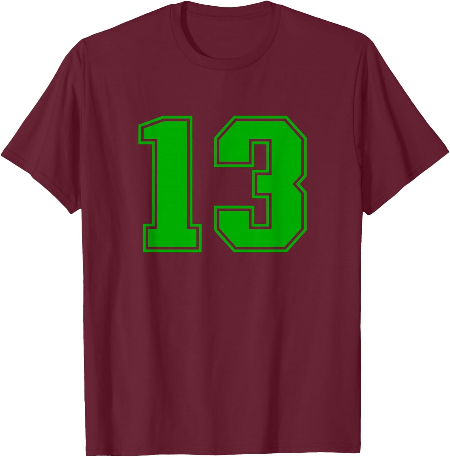 Number #13 Green Sports Uni Number T-Shirt - T-Shirt | Maroon