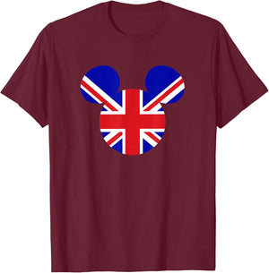 Disney Mickey Mouse King's Coronation UK Flag Union Jack T-Shirt - T-Shirt | Maroon