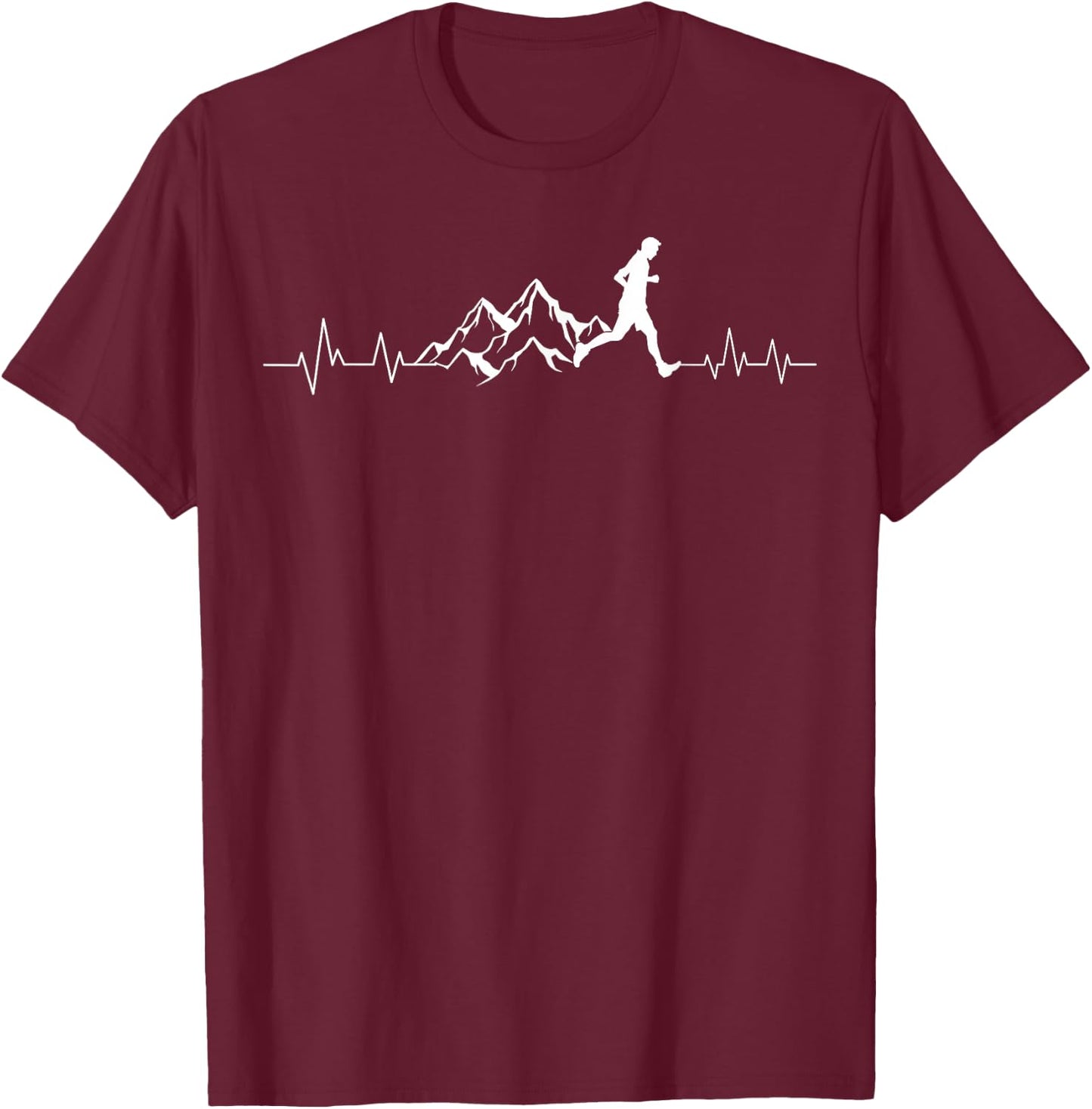 Trail Running Heartbeat Ultra Runner Mountain Sport Activity T-Shirt - T-Shirt | Maroon