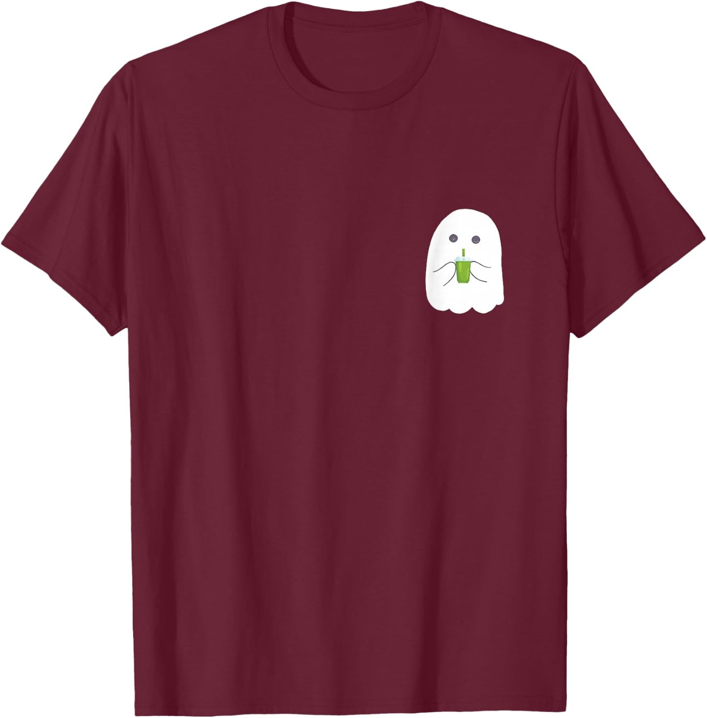 Halloween Cute Little Ghost drinking green Matcha Tea T-Shirt - T-Shirt | Maroon