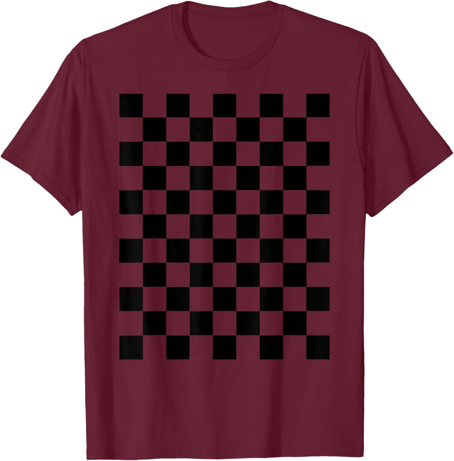 Classic Black Checkered Pattern Checkerboard T-Shirt - T-Shirt | Maroon