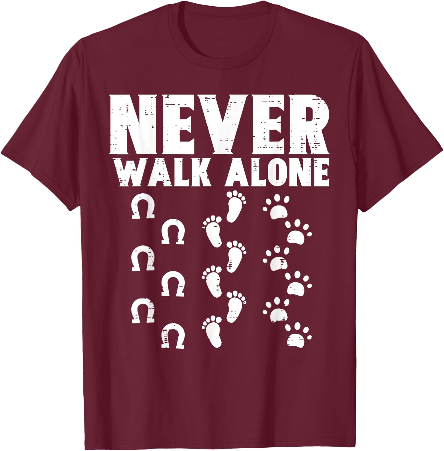 Walk Alone Horse Dog Footprint Animal Lover Women Girl T-Shirt - T-Shirt | Maroon