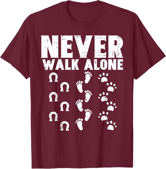 Walk Alone Horse Dog Footprint Animal Lover Women Girl T-Shirt - T-Shirt | Maroon