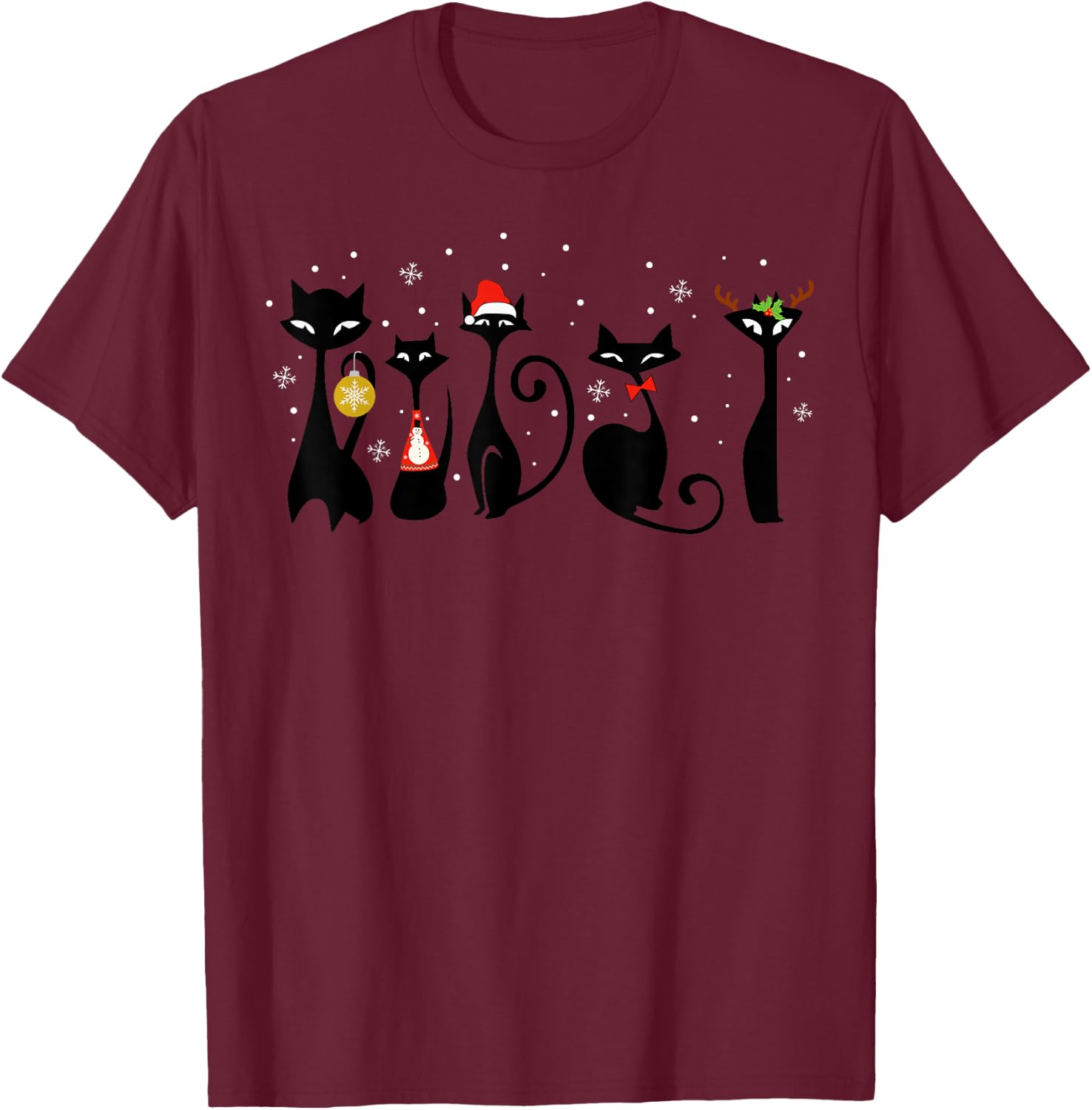 Mid Century Modern Look Cats Christmas Retro 50s 60s Xmas T-Shirt - T-Shirt | Maroon
