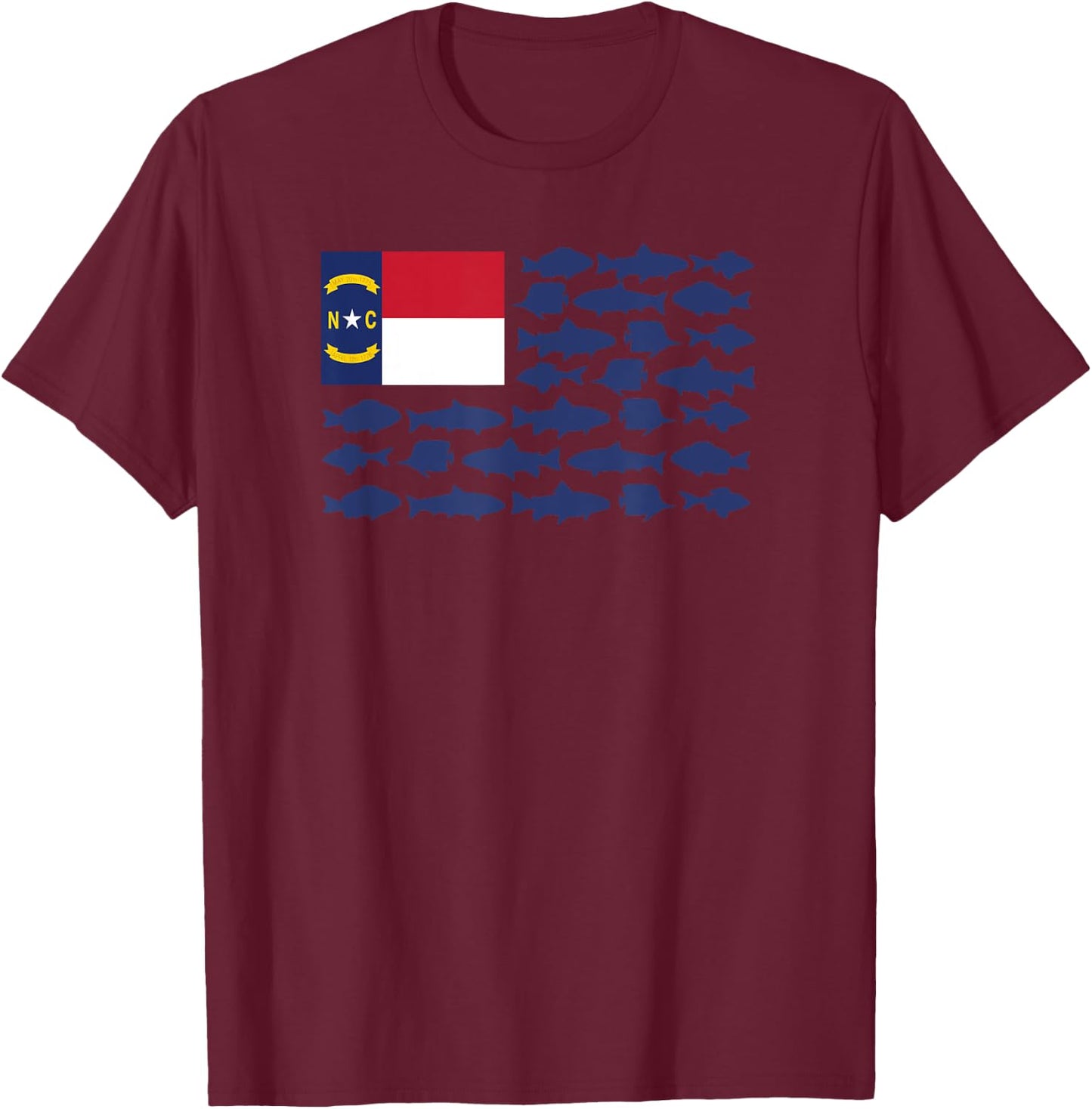 North Carolina Saltwater Fishing Love Fish NC Flag Themed T-Shirt - T-Shirt | Maroon