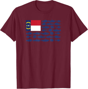 North Carolina Saltwater Fishing Love Fish NC Flag Themed T-Shirt - T-Shirt | Maroon