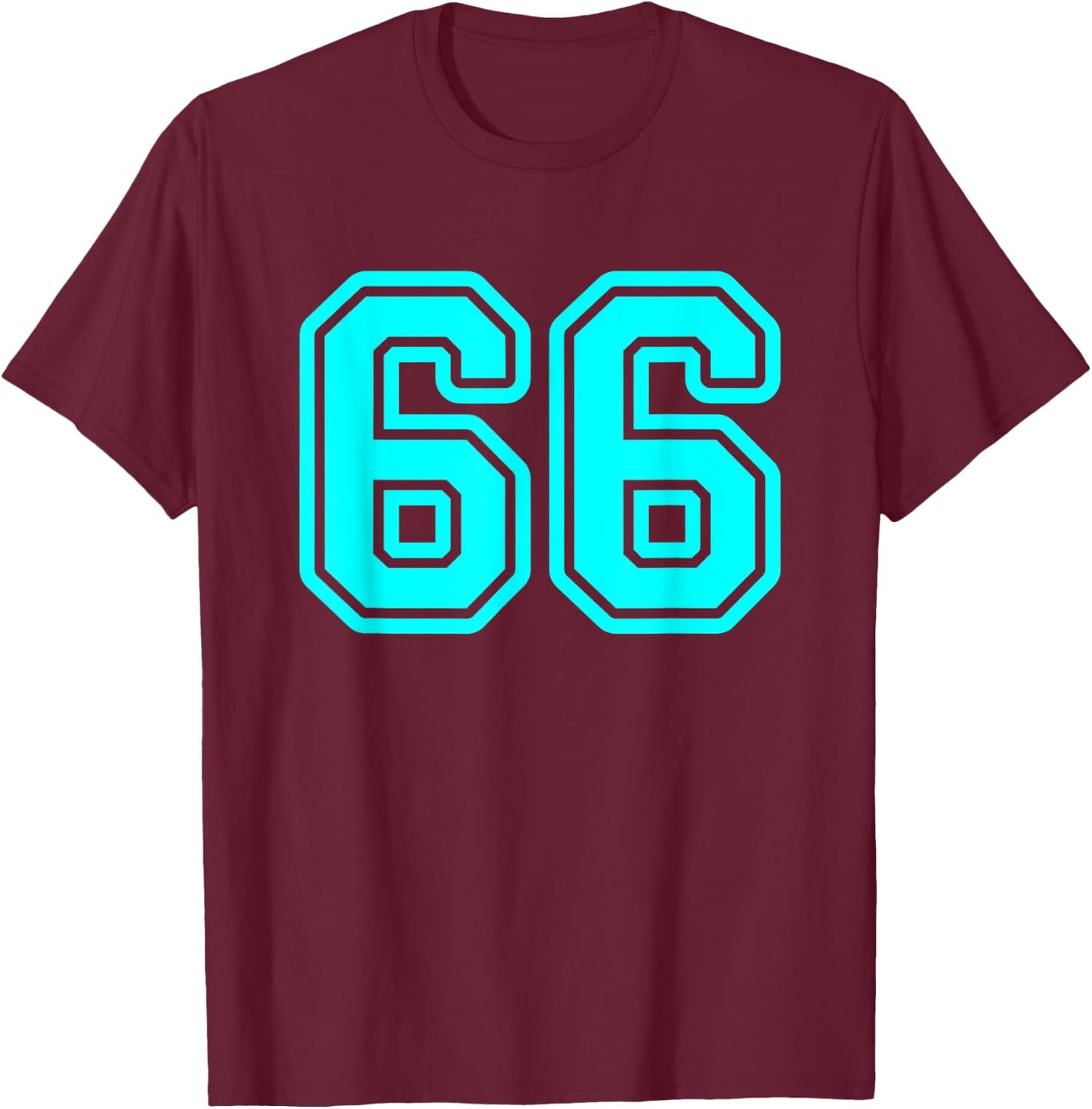 Jersey #66 Cyan Sports Team Jersey Number 66 T-Shirt - T-Shirt | Maroon