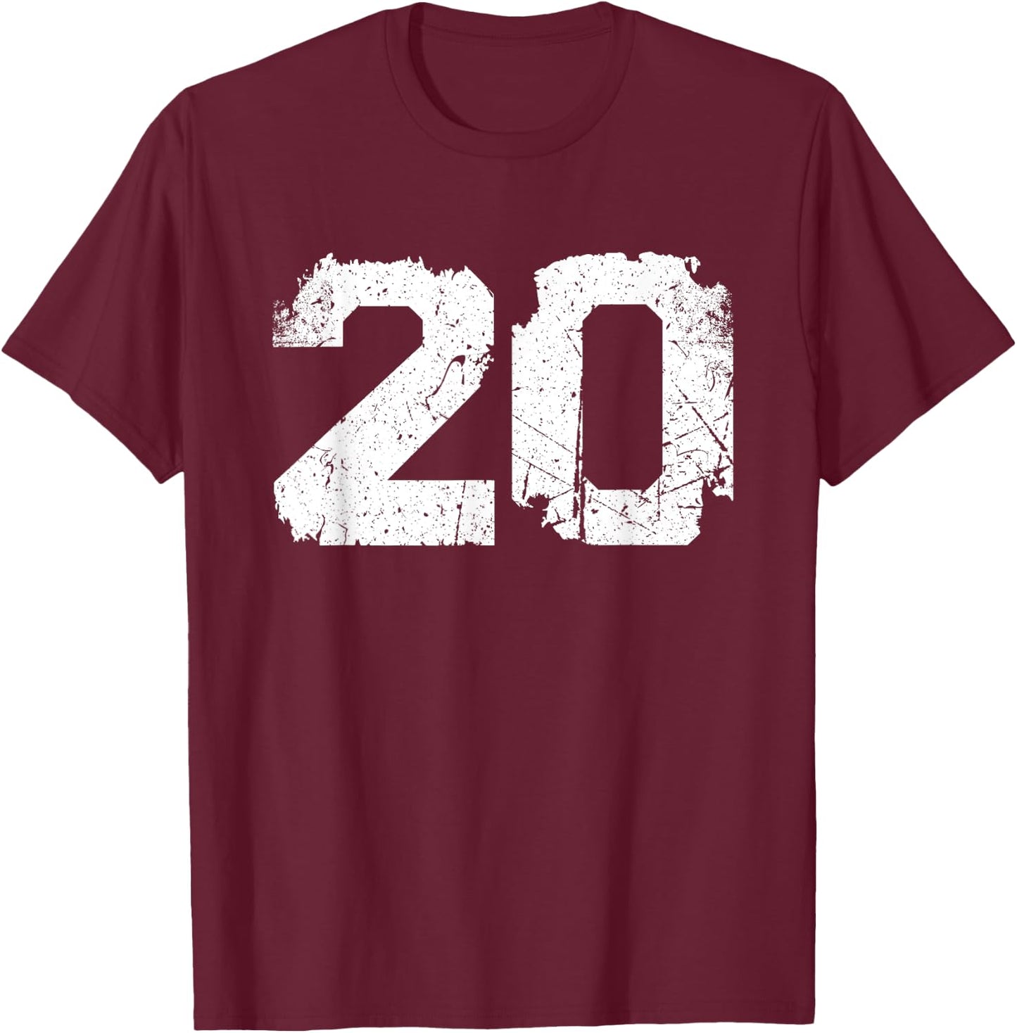 Number #20 Sport Vintage White Varsity Number T-Shirt - T-Shirt | Maroon