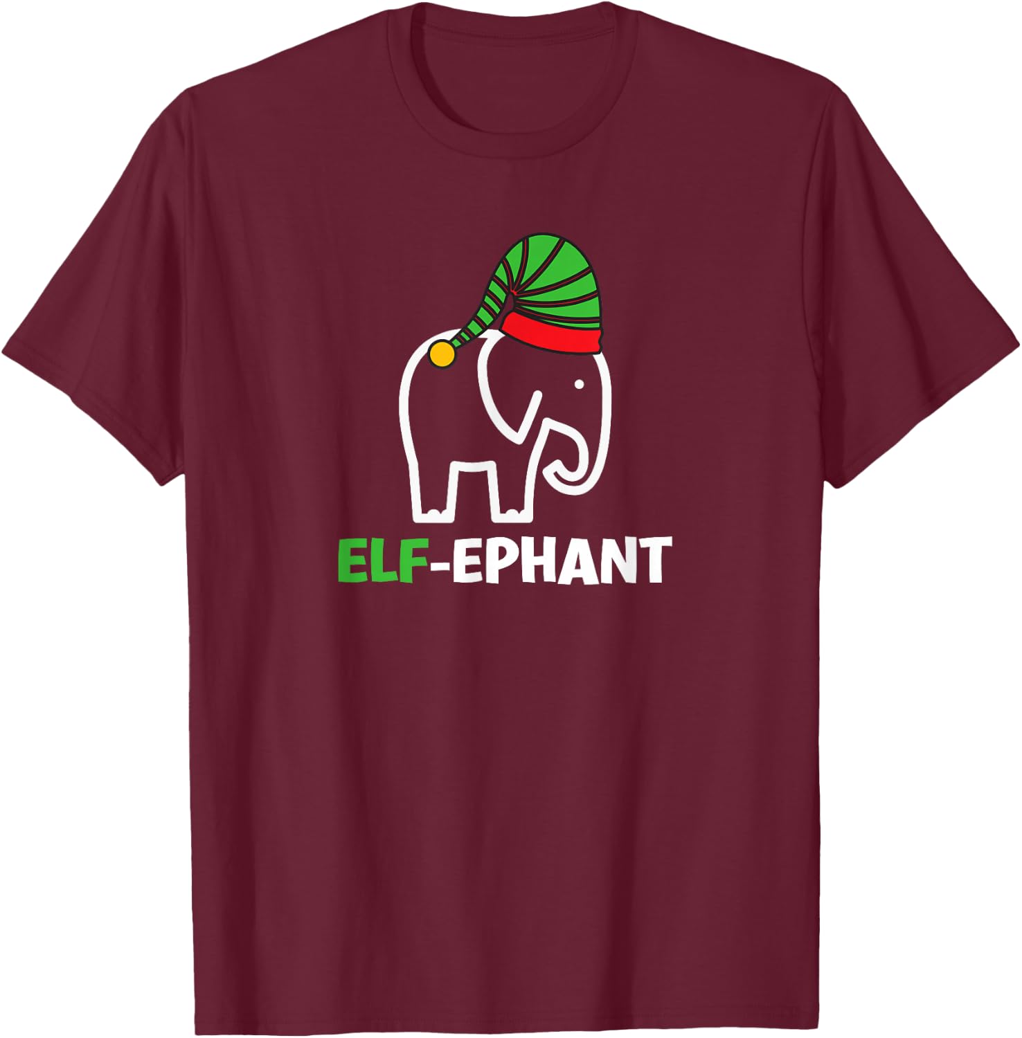 Elephants Christmas Funny Elf-Ephant Elf Elephant Xmas T-Shirt - T-Shirt | Maroon