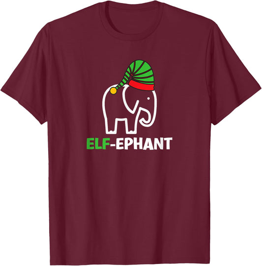 Elephants Christmas Funny Elf-Ephant Elf Elephant Xmas T-Shirt - T-Shirt | Maroon
