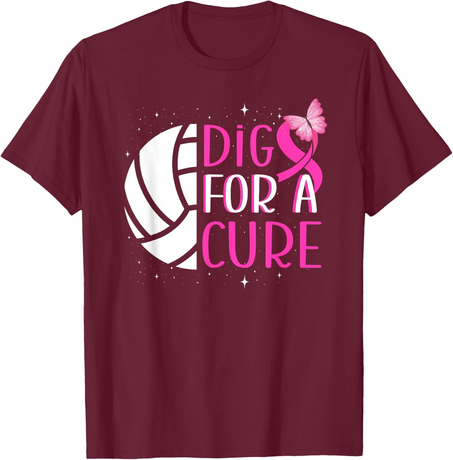 Dig For A Cure Volleyball Pink Out Breast Cancer Awareness T-Shirt - T-Shirt | Maroon