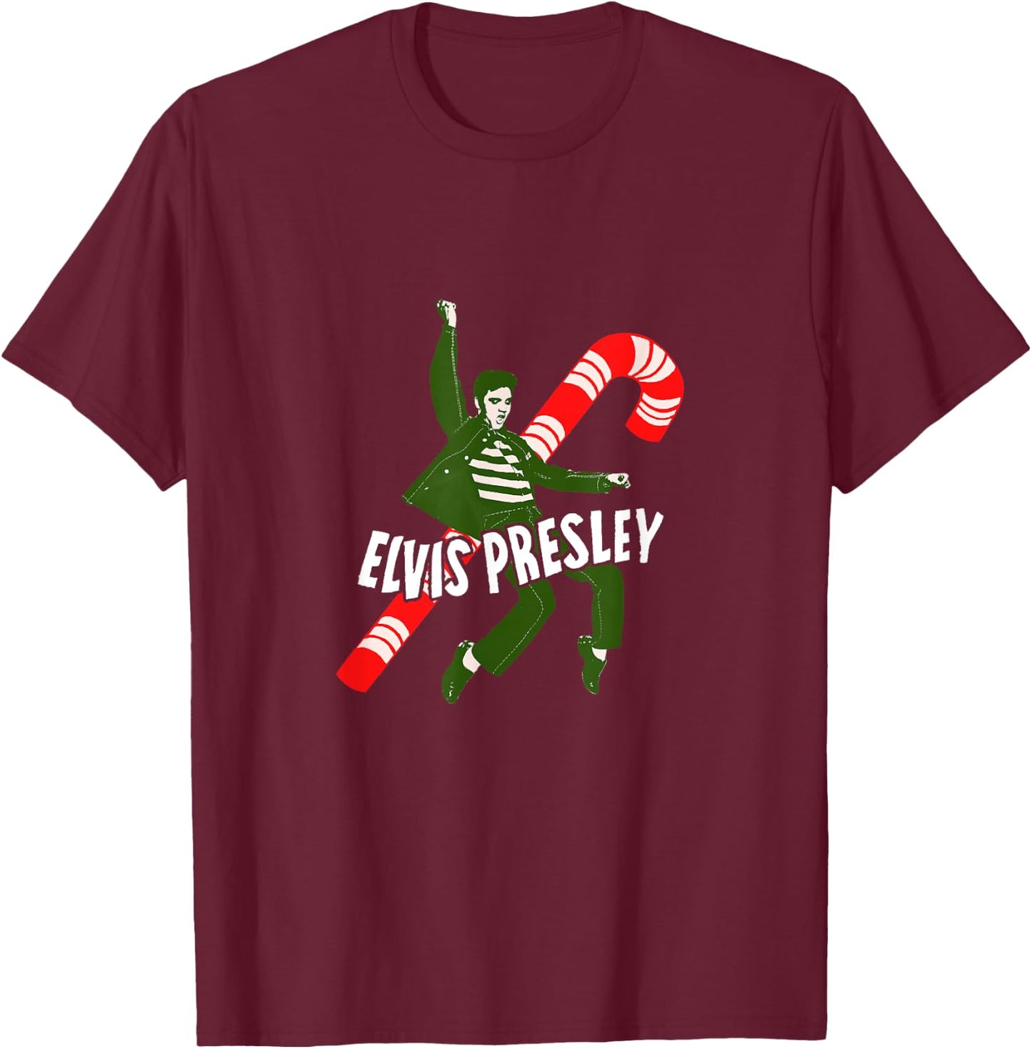 Elvis Candy Cane T-Shirt - T-Shirt | Maroon