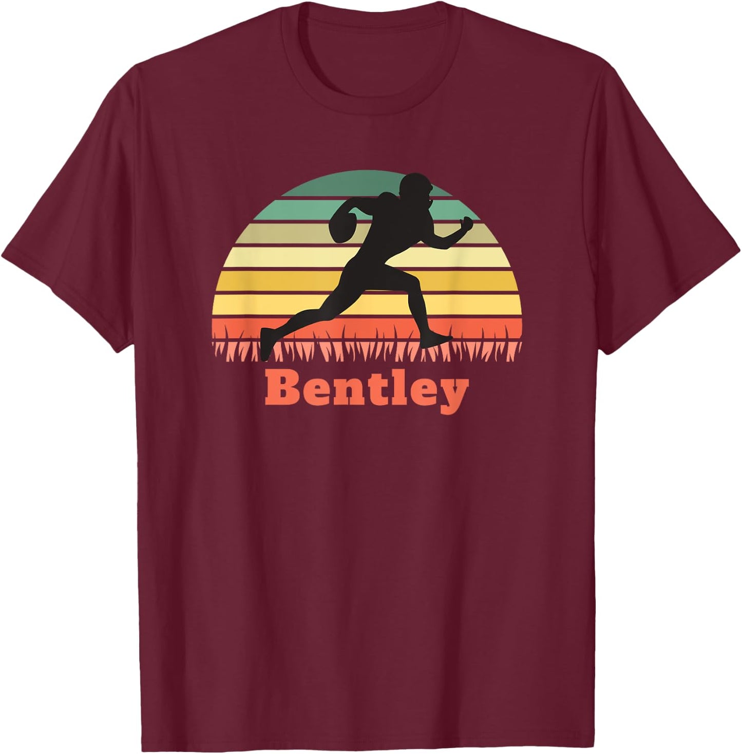 Bentley Boy's Personalized Football Player Vintage Sunset T-Shirt - T-Shirt | Maroon