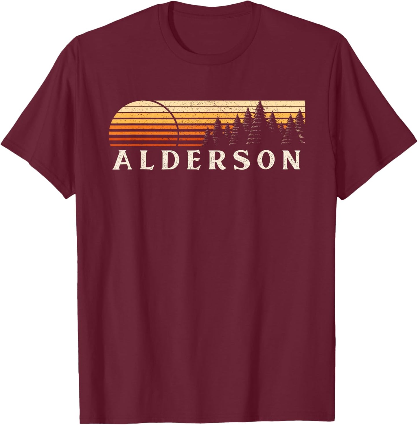 Alderson, WV Vintage Evergreen Sunset Eighties Retro T-Shirt - T-Shirt | Maroon